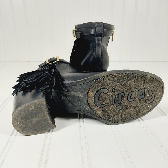 Circus by Sam Edelman Jolie Black Leather Tasseled Ankle Boots B228 - Picture 11 of 12